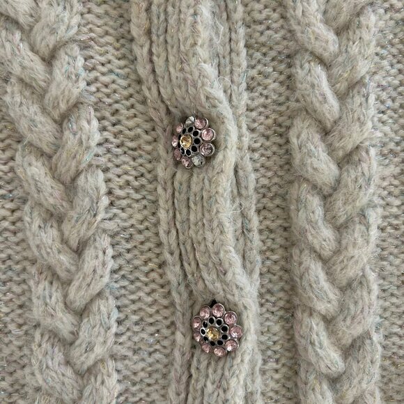ZARA Cable Knit Cardigan Sweater SZL Cream Sparkle Threads Gem Button Chunky - Picture 7 of 11